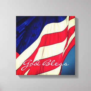 American Flag- God Bless Wrapped Canvas Print