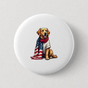 American Flag Golden Retriever Engraved Dog Lover  2 Inch Round Button