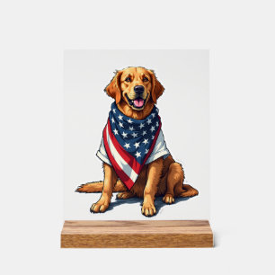 American Flag Golden Retriever Engraved Dog Lover  Acrylic Sign