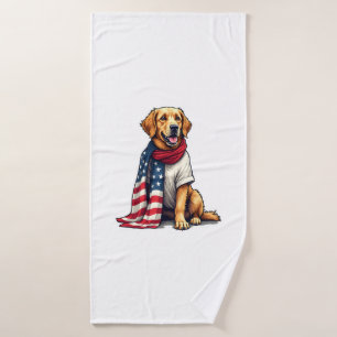 American Flag Golden Retriever Engraved Dog Lover  Bath Towel