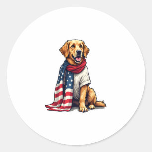 American Flag Golden Retriever Engraved Dog Lover  Classic Round Sticker