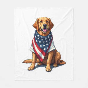 American Flag Golden Retriever Engraved Dog Lover  Fleece Blanket