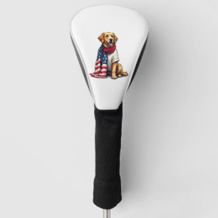 American Flag Golden Retriever Engraved Dog Lover  Golf Head Cover