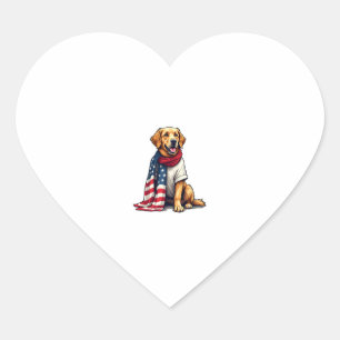 American Flag Golden Retriever Engraved Dog Lover  Heart Sticker