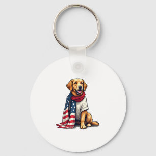 American Flag Golden Retriever Engraved Dog Lover  Keychain