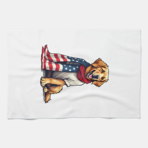 American Flag Golden Retriever Engraved Dog Lover  Kitchen Towel