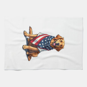 American Flag Golden Retriever Engraved Dog Lover  Kitchen Towel