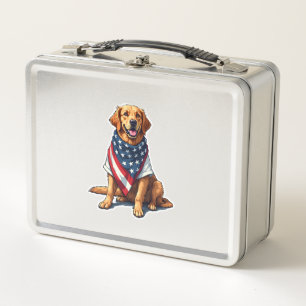 American Flag Golden Retriever Engraved Dog Lover  Metal Lunch Box