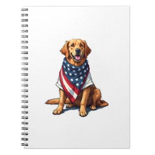 American Flag Golden Retriever Engraved Dog Lover  Notebook