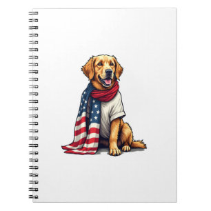 American Flag Golden Retriever Engraved Dog Lover  Notebook