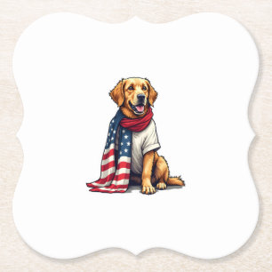 American Flag Golden Retriever Engraved Dog Lover  Paper Coaster