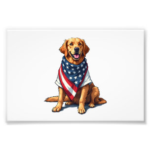 American Flag Golden Retriever Engraved Dog Lover  Photo Print
