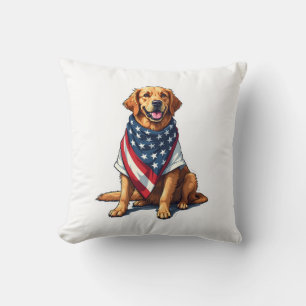 American Flag Golden Retriever Engraved Dog Lover  Throw Pillow