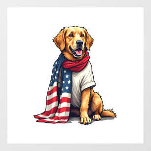 American Flag Golden Retriever Engraved Dog Lover  Window Cling