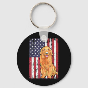 American Flag Golden Retriever Patriotic Dog T Shi Keychain