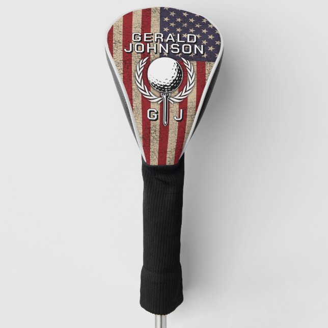 American Flag Golf Monogram Design Golf Head Cover (Front)