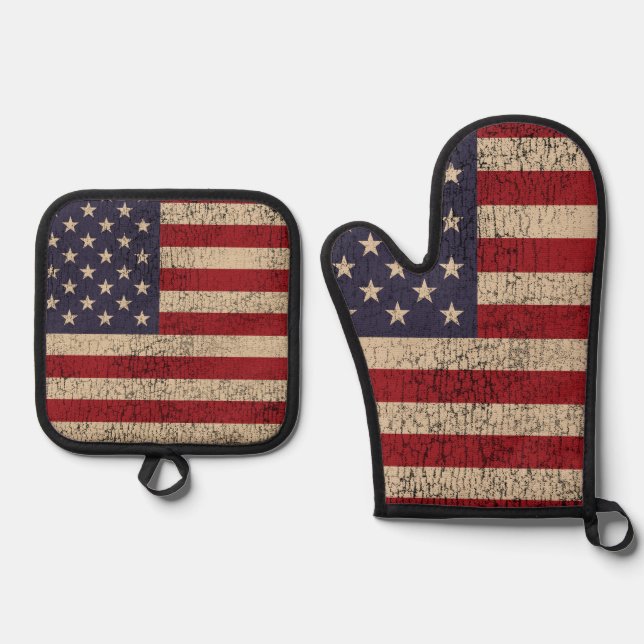American Flag Golf Monogram Design Oven Mitt & Pot Holder Set (Front)