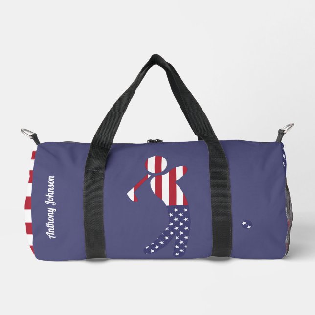American Flag Golf Player - Personalized Blue Duffle Bag (Front)