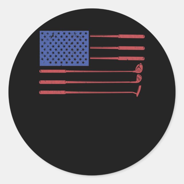 American Flag Golf USA Patriotic Golfing Classic Round Sticker (Front)