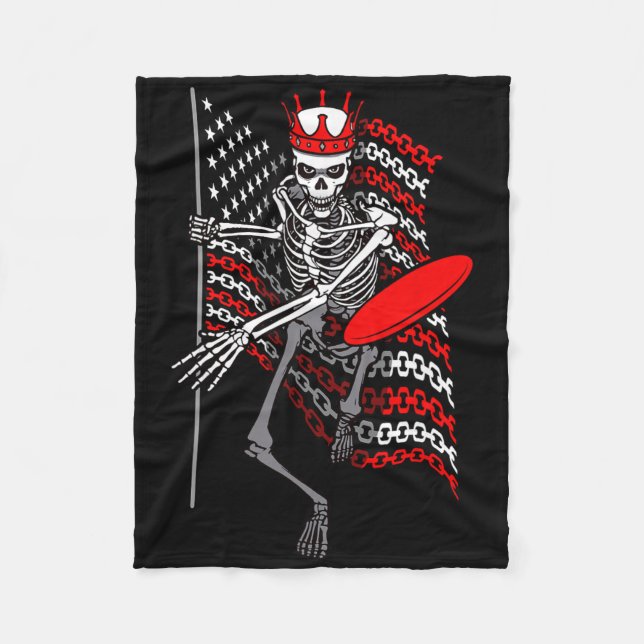 American Flag Gothic Skeleton Disc Golf Player Kin Fleece Blanket (Front)