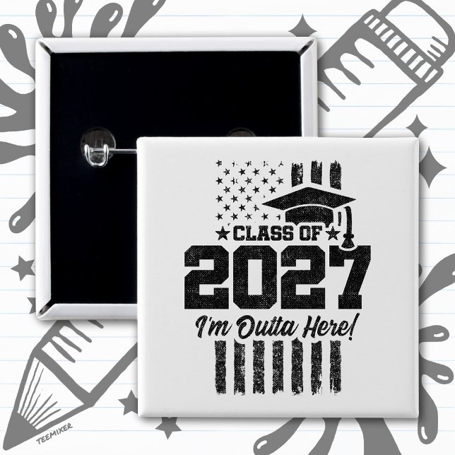 American Flag Graduation Senior Class of 2027 2 Inch Square Button (Creator Uploaded)