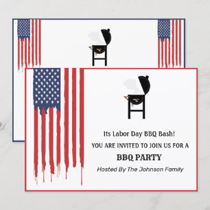 American Flag Graffiti Labour Day BBQ Party Invitation