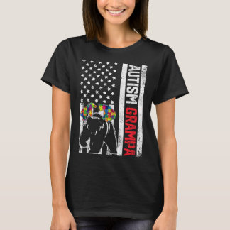 American Flag Grampa Bear Autism Awareness Support T-Shirt