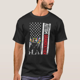 American Flag Grandfather Bear Autism Awareness Fa T-Shirt