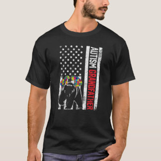 American Flag Grandfather Bear Autism Awareness Fa T-Shirt