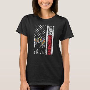 American Flag Grandfather Bear Autism Awareness Fa T-Shirt