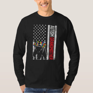 American Flag Grandmother Bear Autism Awareness Fa T-Shirt