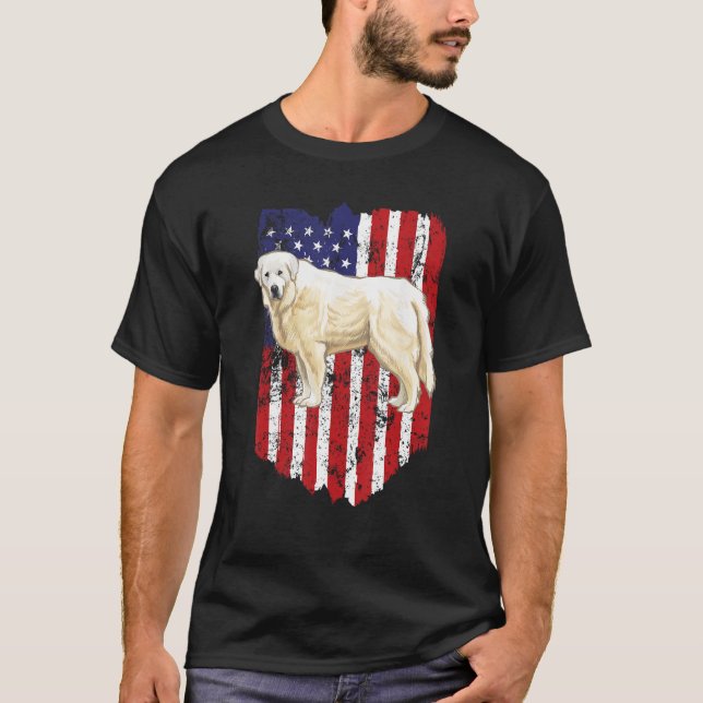 American Flag Great Pyrenee 4th Of July USA T-Shirt (Front)