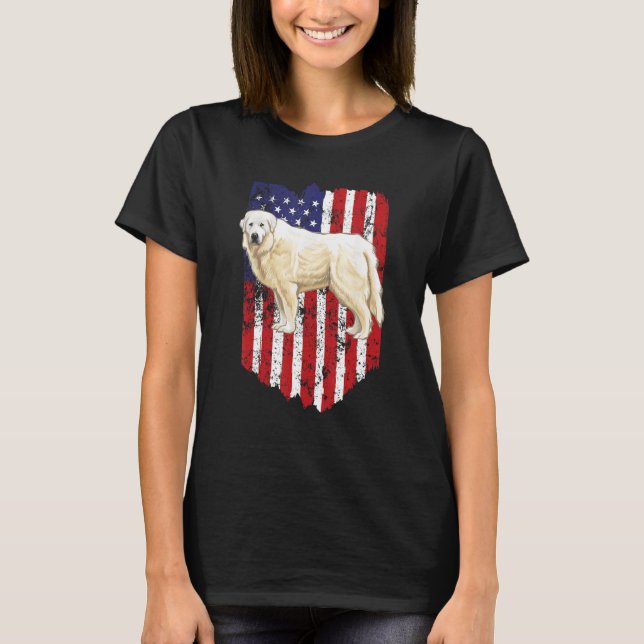 American Flag Great Pyrenee 4th Of July USA T-Shirt (Front)