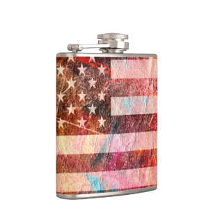 American Flag Grunge Art #5 Hip Flask