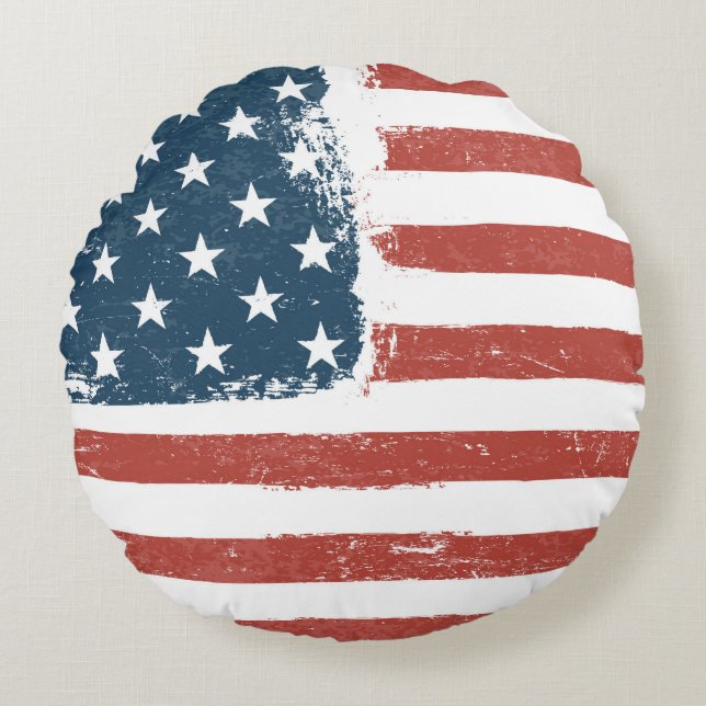 American Flag Grunge Background. Raster version. H Round Pillow (Front)