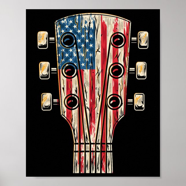 American Flag Guitar 4th Of July Guitarist Usa Cou Poster (Front)