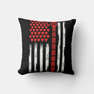 American Flag Guitar Red White Patriotic Music Throw Pillow