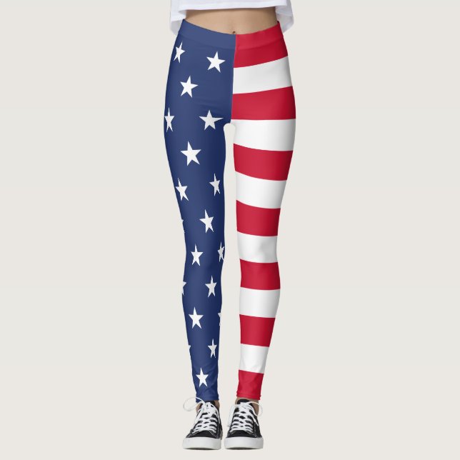 American Flag, Half and Half, Stars and Stripes Leggings (Front)