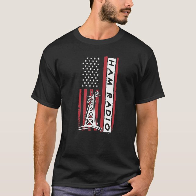 American Flag Ham Radio Amateur Radio Operator T-Shirt (Front)