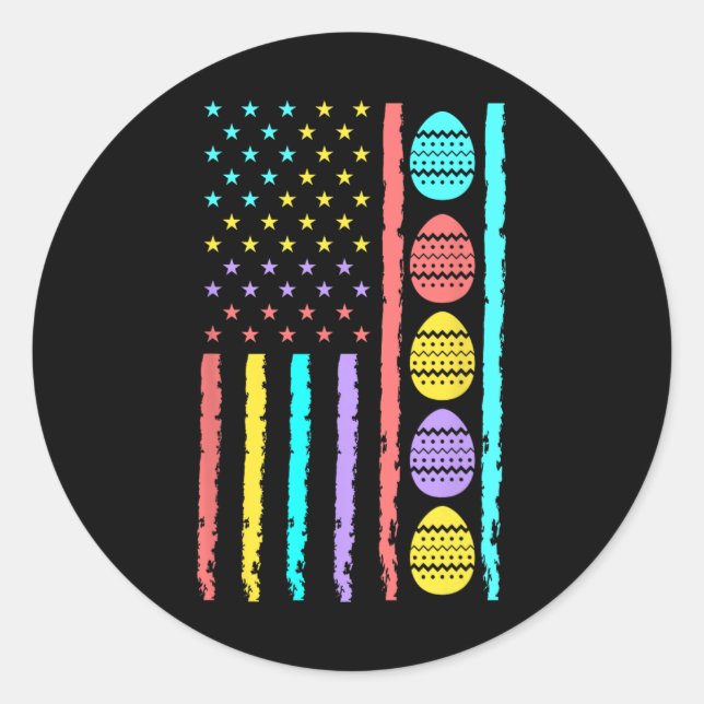American Flag Happy Easter Egg Hunting Patriotic E Classic Round Sticker (Front)
