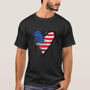 American Flag Heart 4th of July Patriotic Independ T-Shirt