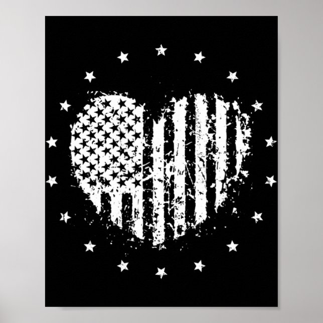 American Flag Heart 4th Of July  Poster (Front)