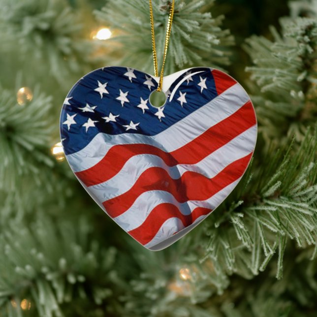 American Flag Heart Ceramic Ornament (Tree)