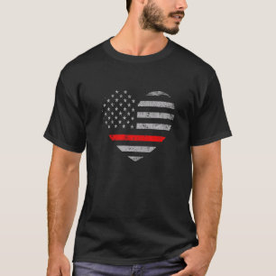 American Flag Heart Fireman Funny Firefighter USA  T-Shirt