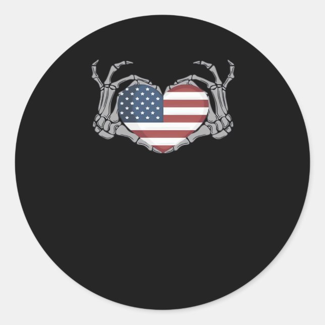 American Flag Heart Fitted Classic Round Sticker (Front)