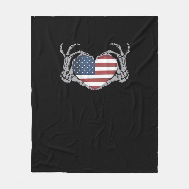American Flag Heart Fitted Fleece Blanket (Front)
