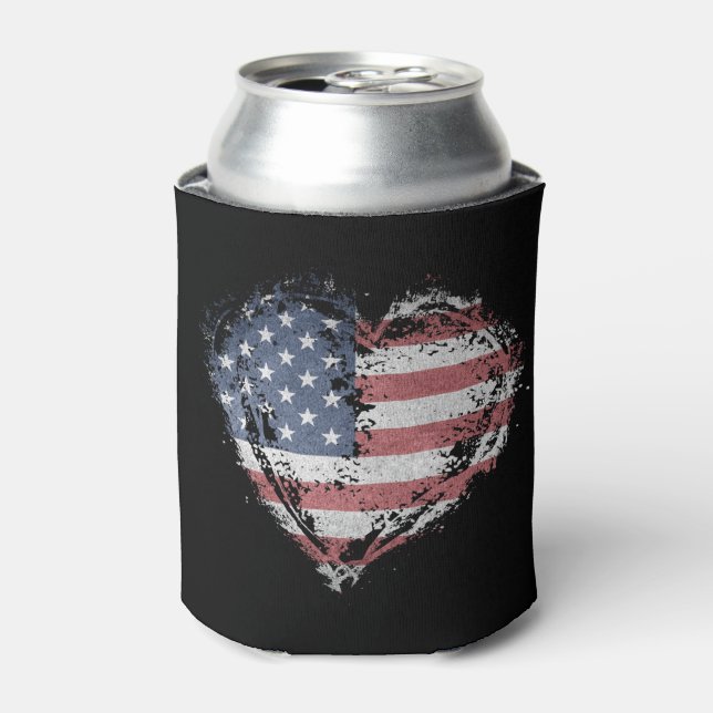 American Flag Heart Grunge Cooler (Can Front)