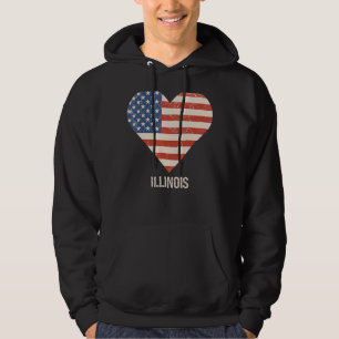 American Flag Heart Illinois 4th Of July Patriotic Hoodie