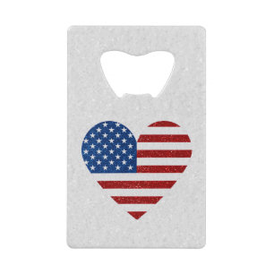 American Flag Heart July 4th Credit Card Bottle Opener