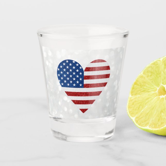 American Flag Heart July 4th Glitter Shot Glass (Front)